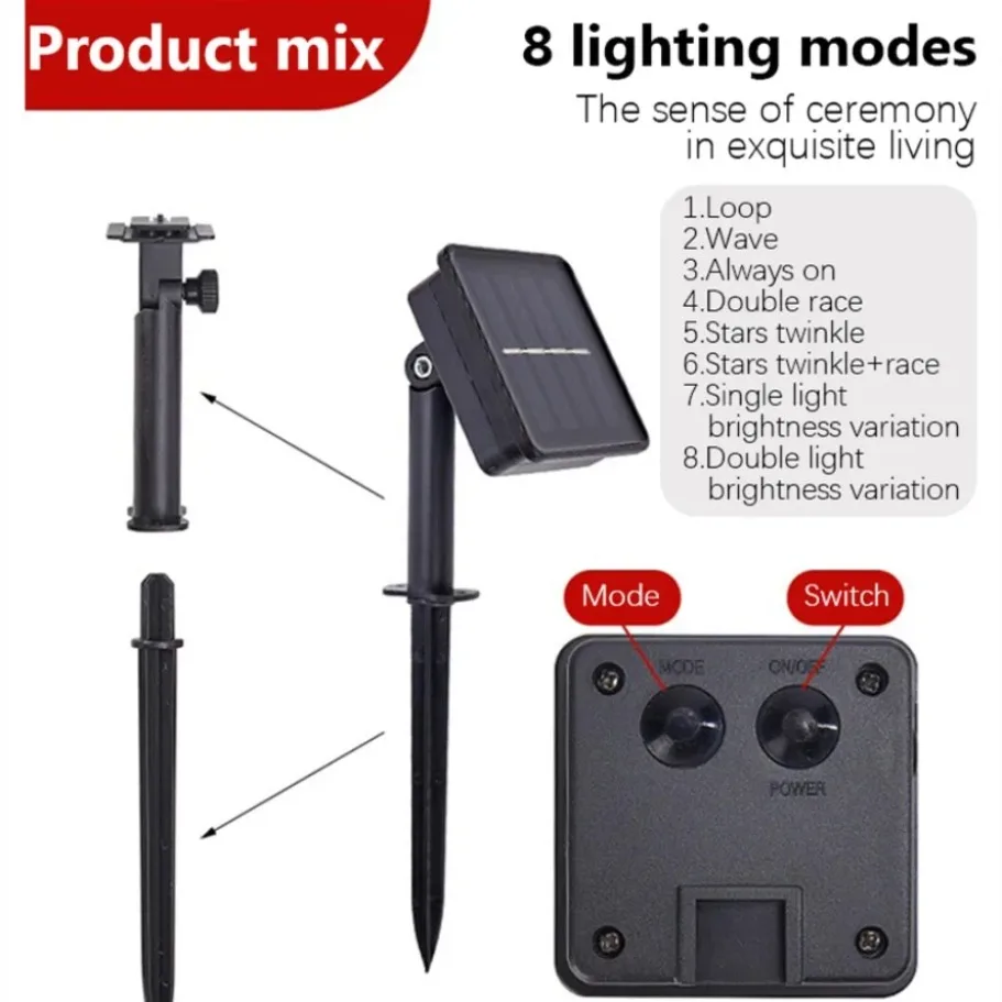 LED سلسلة أضواء الشمسية 8 طرق 300LED تعمل بالطاقة الشمسية أضواء عيد الميلاد في الهواء الطلق 32 متر أطول مقاوم للماء أضواء عيد الميلاد الجنية المرصعة بالنجوم