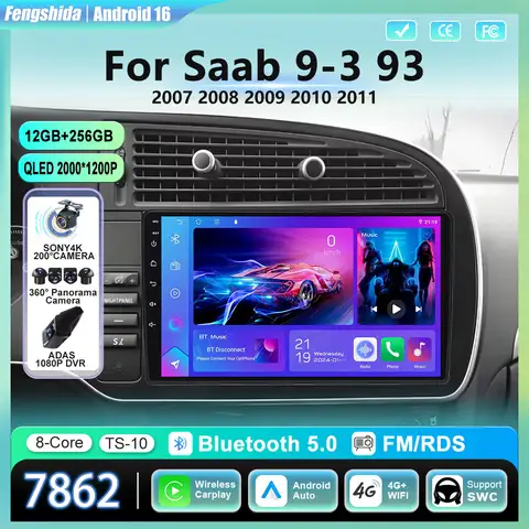 Android Auto For Saab 9-3 93 2007 2008 2009 2010 2011 Car Radio Wireless Carplay GPS Navigation 2 Din Stereo Multimedia Player