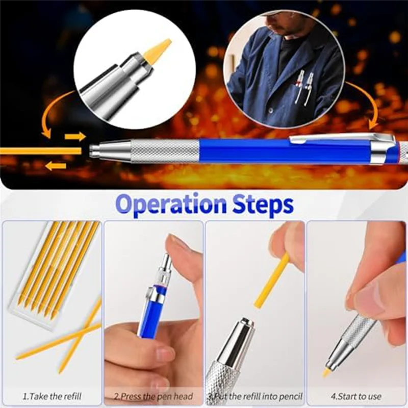 

BAAG-Welding Pencil With Round Lead Set Metal Welding Marker Kit For Pipe Joints, Welders, Steel Construction, Carpentry