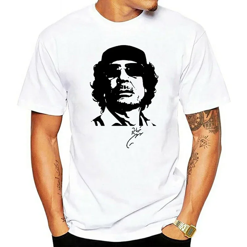 Large Size Tee Shirts Men Cartoon Casual Short O-neck graphic summer Gaddafi Muammar Al Gathafi Signature I Love Libya T-shirt