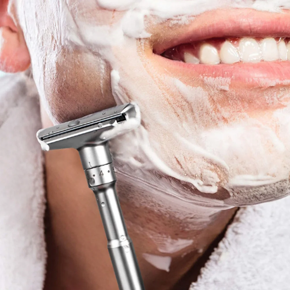 حامل ماكينة حلاقة يدوية على الوجهين للرجال ماكينة حلاقة قابلة للتعديل مع 5 شفرات خفيفة الوزن للسفر #4