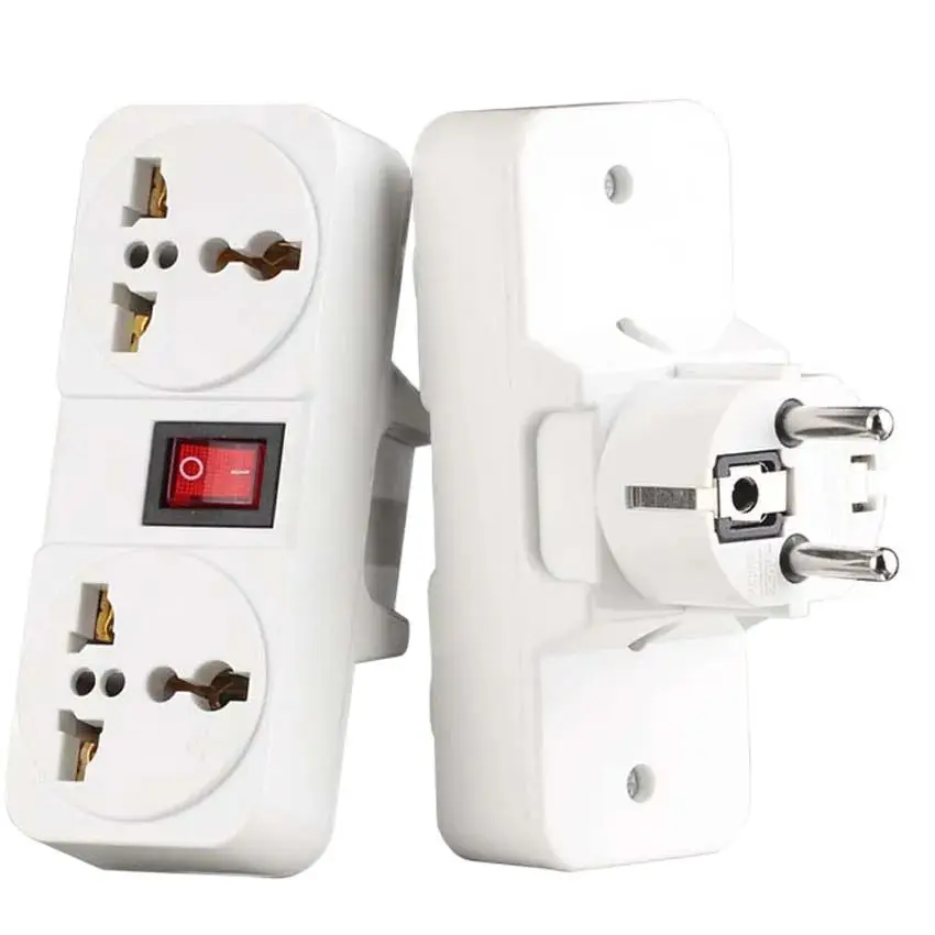 Universal UK US EU Extension Socket 2 Way Wall Power Outlet European American Plug Adapter Socket Converter With Switch 6A 250V