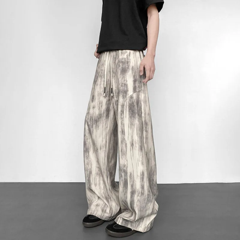 LUZHEN New High Quality Tie-dyed Pattern Drawstring Elastic 2026 Waist Straight Trousers Men Trendy Wide Leg Casual Pants JY8642