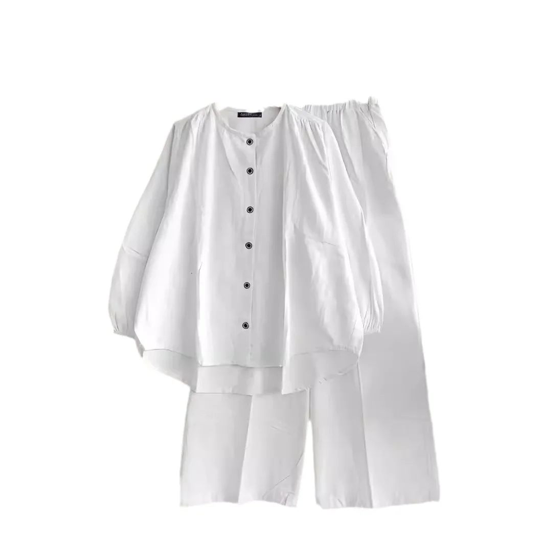 Women's 2 Piece Fashion Loose Button Top Casual Wide Leg Pants Set 2024 Autumn Solid Color Loose Suit