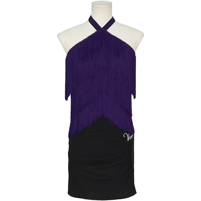 ชุดเต้นลาตินเวนนี่สไตล์สำหรับเด็กผู้หญิง แบบคอ halter ไม่มีแขน ชุดฝึกซ้อม ชุดเต้นบอลรูม