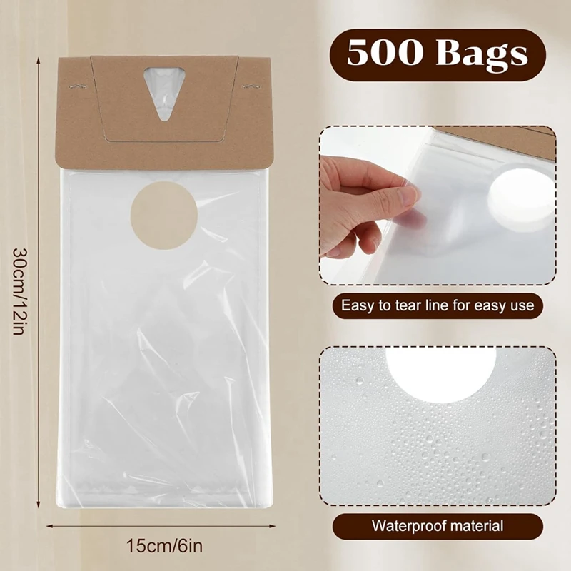 ABNO-500 Pack Door Hanger Bags 6Inch X 12Inch, Clear Door Hanger Bags Protects Flyers, Brochures, Notices, Printed Materials
