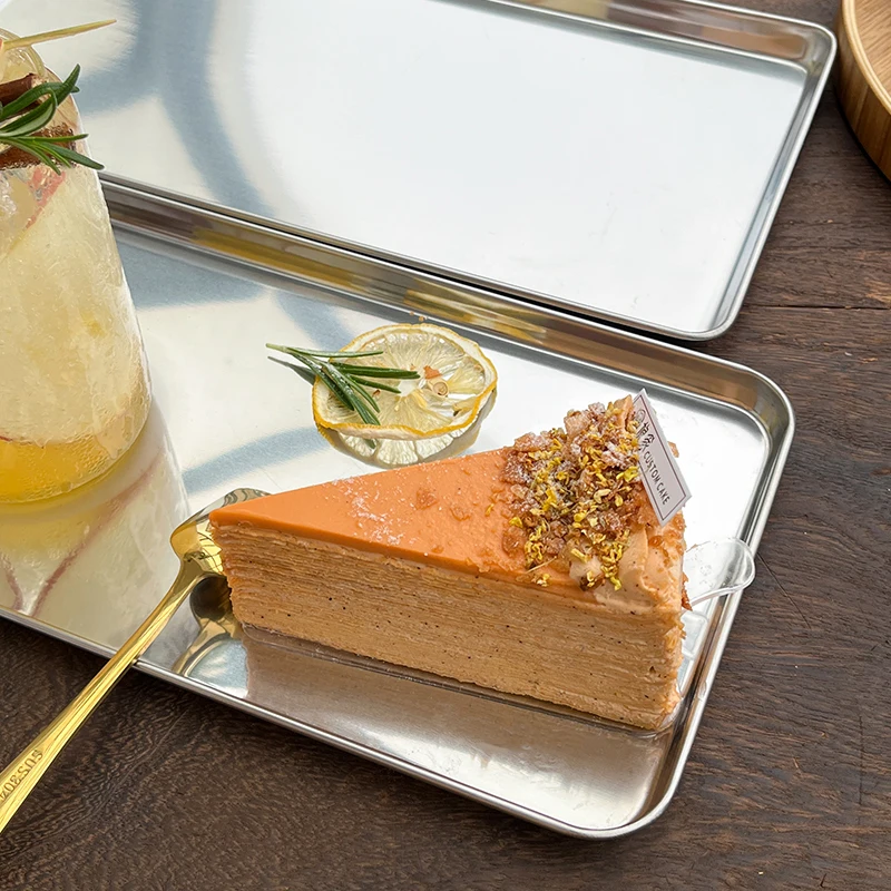 Stainless Steel Rectangular Coffee Shop Pallet Storage Disk Net Snack Cake Dish Dining Dessert Plate Kitchen Dish Tray