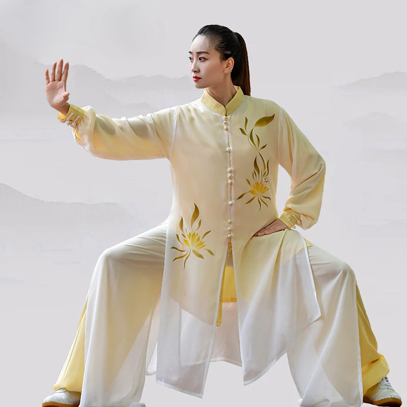 Women's Chiffon Tai Chi Suit Flowing Neo-Chinese Style Baduanjin Martial Arts Training & Performance Wear for Adults
