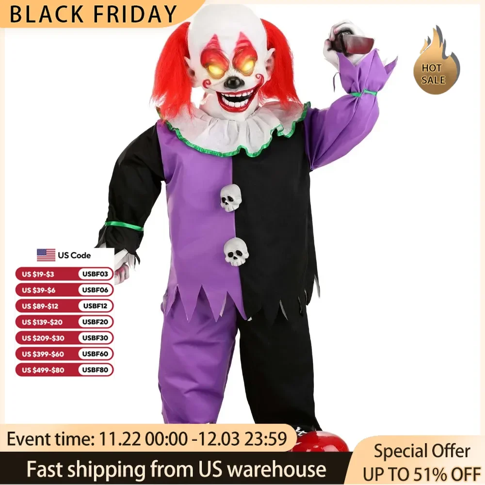 Halloween Decoration  Fun Costumes Little Killer Clown with Knife,Lifelike Step-pad Activated Clown Halloween Decoration