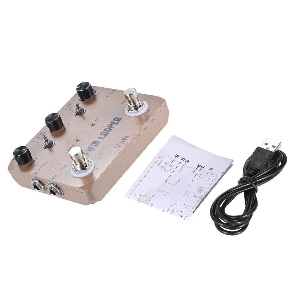 VSN Twin Looper Pedal de efeito de guitarra elétrica Loop Station Box 11 tipos de modos de reprodução Entrada/saída estéreo 10 minutos de gravação Rowin