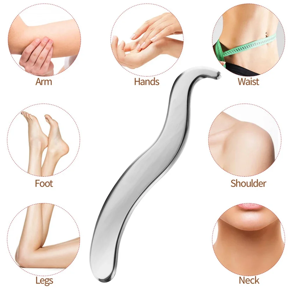 Aço inoxidável Gua Sha Muscle Scraper Tool, Massageador de pescoço, Ferramenta de tecido facial, Ferramentas Fisioterapia, Ferramenta Auto Massagem,