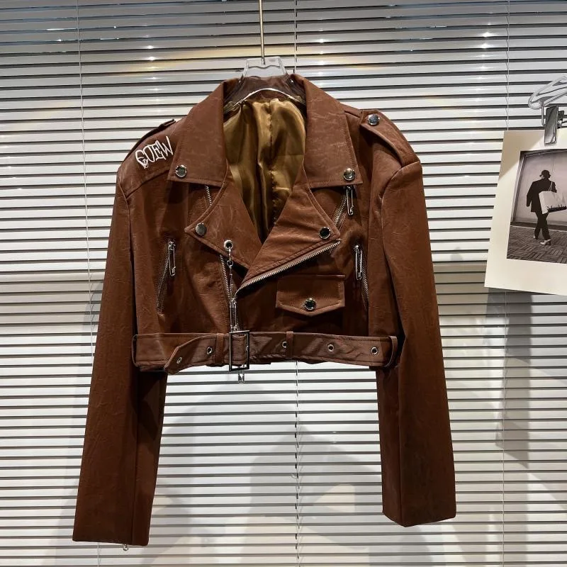 

Girls Autumn New 2024 With Embroidered Letters PU Patent On The Back, Children's Zipper Motorcycle Leather Jacket