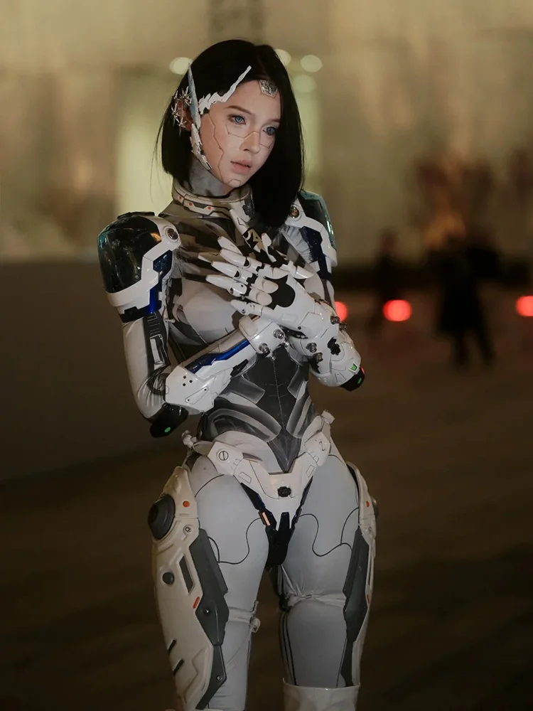 المستقبل AI الميكانيكية فتاة بذلة تأثيري مرونة عالية ضيقة المرأة السراويل الطويلة الماس منخفضة الخصر