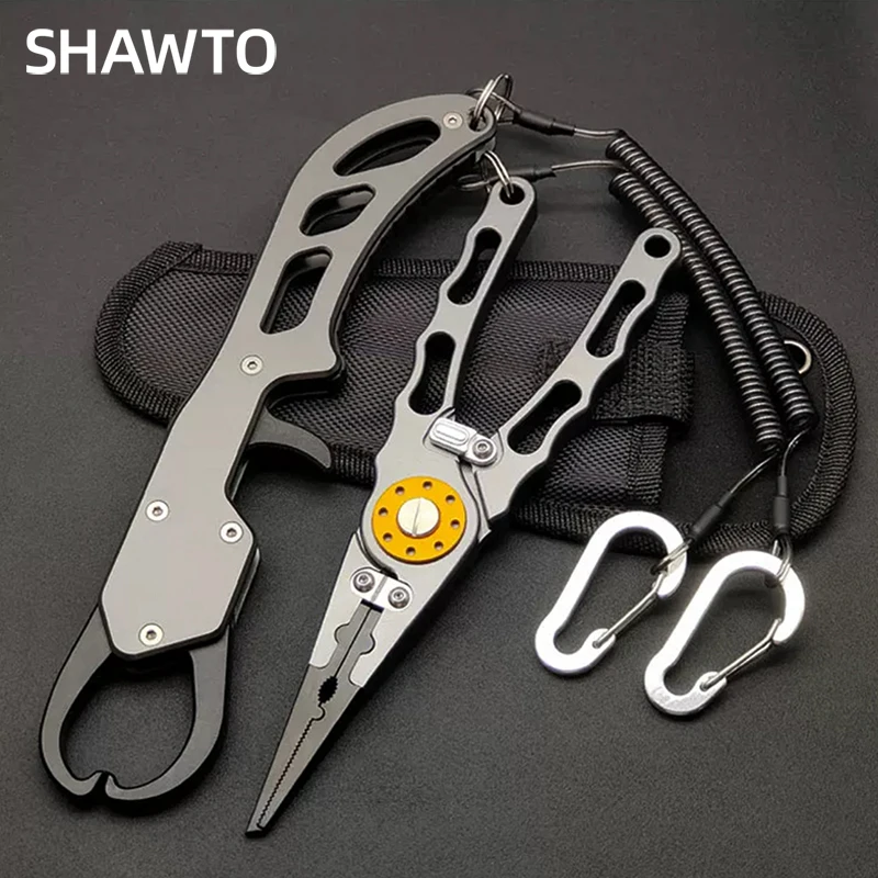 Shawto Aluminium Alloy Fishing Gripper Professional Fishing Lip Grabber Tool Fish Grabber Clip Fish Control Tackle Pliers Gear