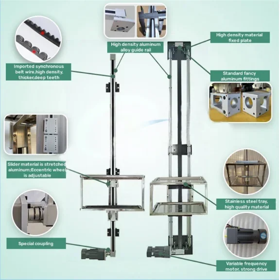 2 Floors 100kg 3-5m Guide Rail Traction Motor Pallet Dumbwaiter Lift Food Elevator