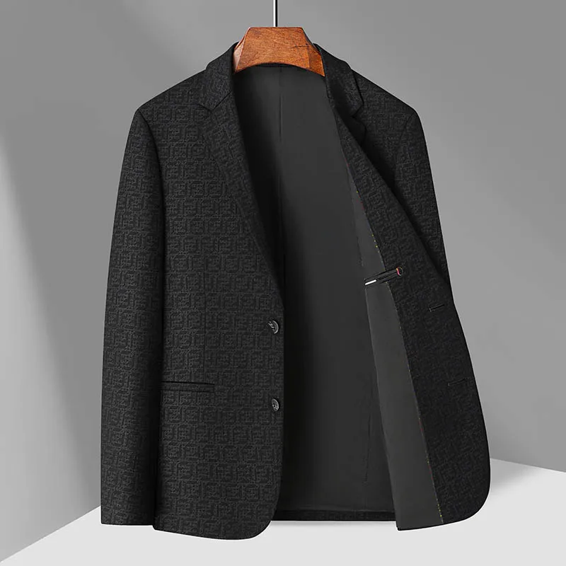 

Легкие мужские черные пиджаки, умный повседневный пиджак, мужской пиджак без морщин с тонким буквенным узором, мужская одежда, элегантный стильный наряд