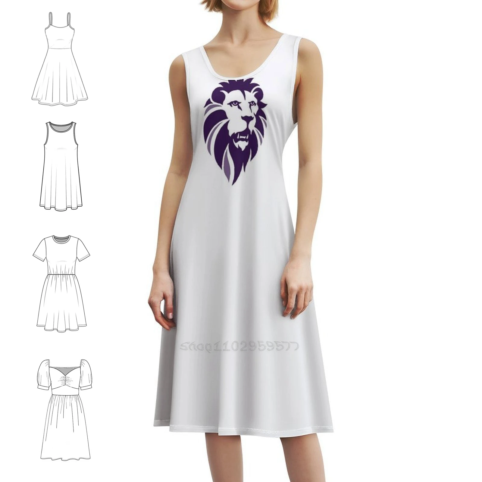 Leão vintage boêmio vestido puff manga ou sem mangas opções para mulher vestido leão logotipo leão leão logotipo vestido de futebol