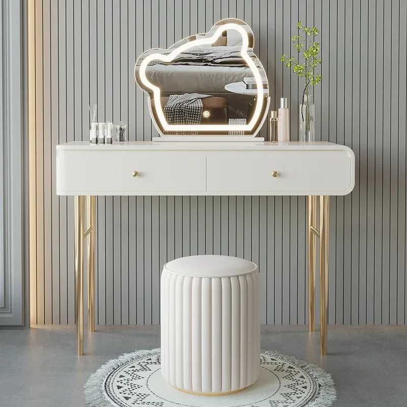 

Girl Glod Dressing Table Mirror Modern Baby Desk Make Up Vanity Dresser Mobile Hotel Tocador Maquillaje Bedroom Furniture