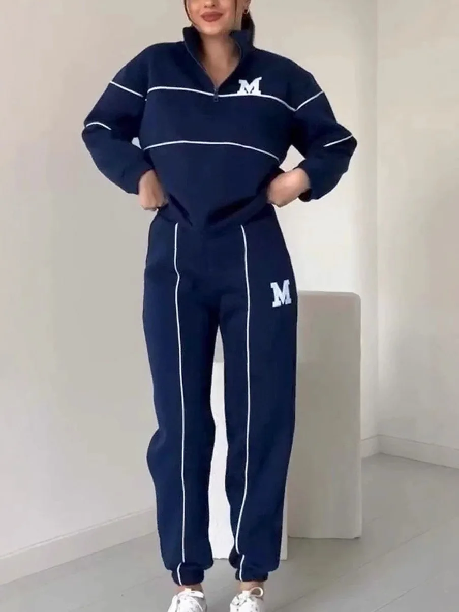 Женский повседневный костюм с принтом, длинный спортивный комплект на молнии с надписью Све, длинные брюки, комплект из двух предметов из полиэстера для детей 25–35 лет