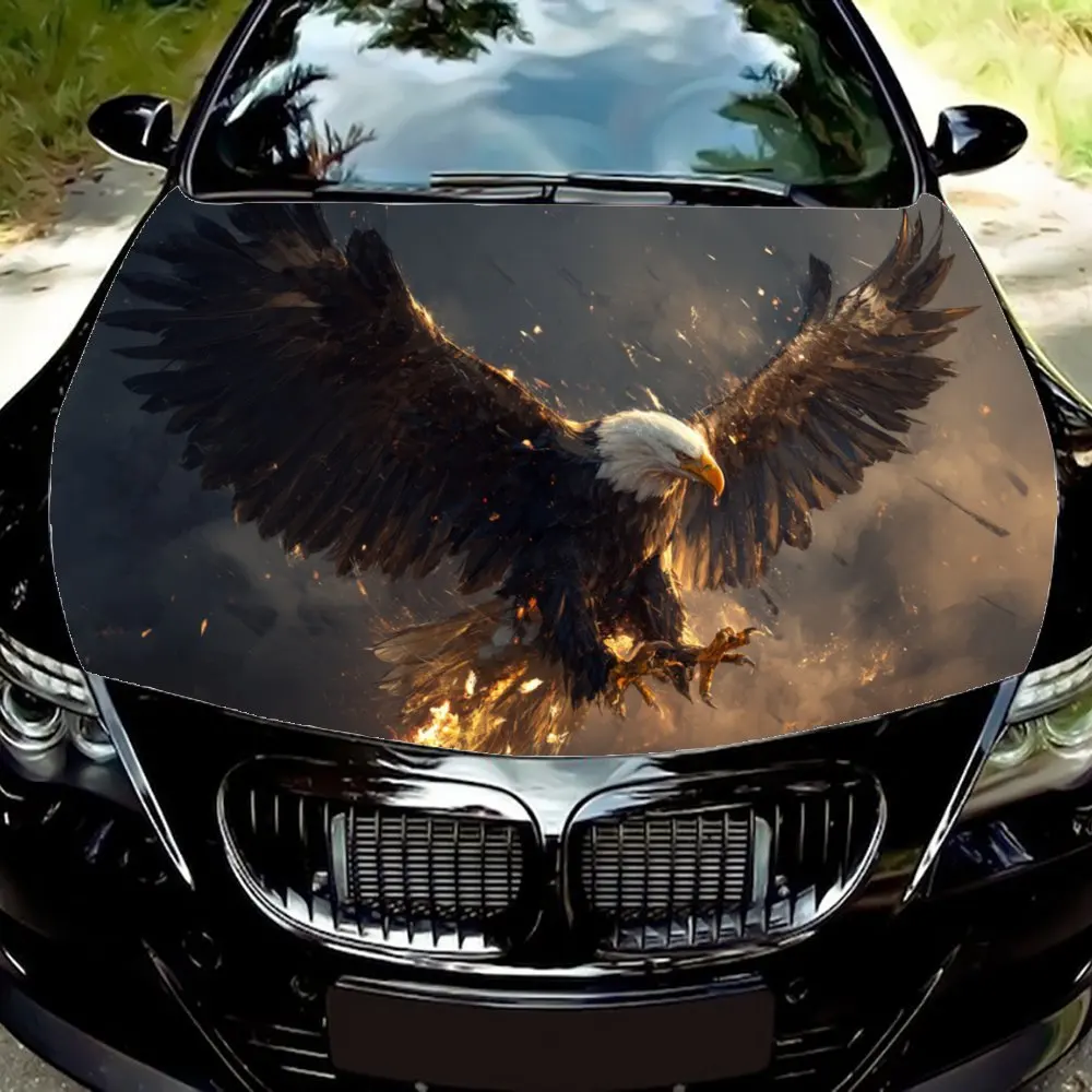 

Eagle Spreading Wings Car Vinyl Wrap, PVC Waterproof Car Hood Sticker, Self-Adhesive Scratch-Resistant Stickers for Engine Cover