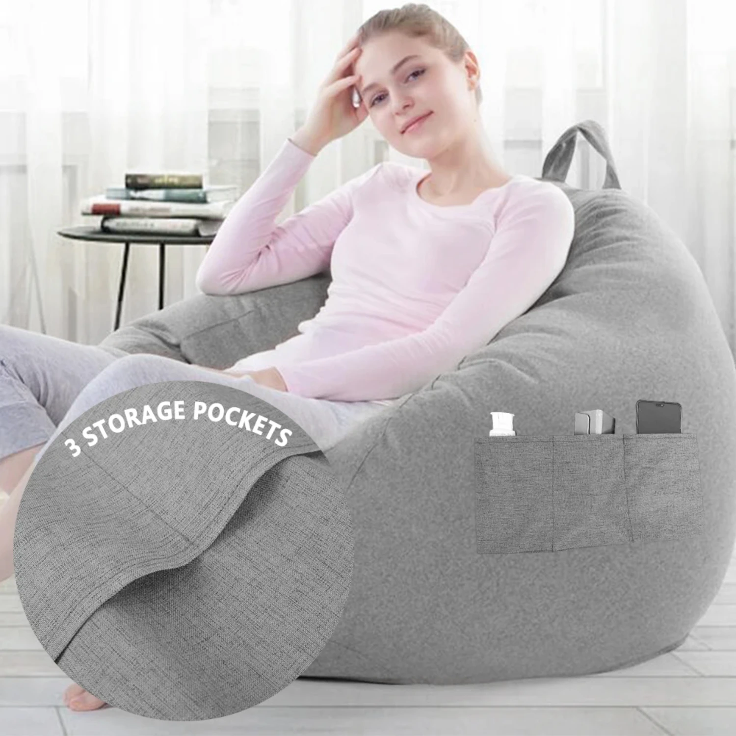 Bean Bag Chair Sofa Cover for Lazy Lounging - High Back Large Size with Filler - Comfortable Seat Sack for Adults and Kids