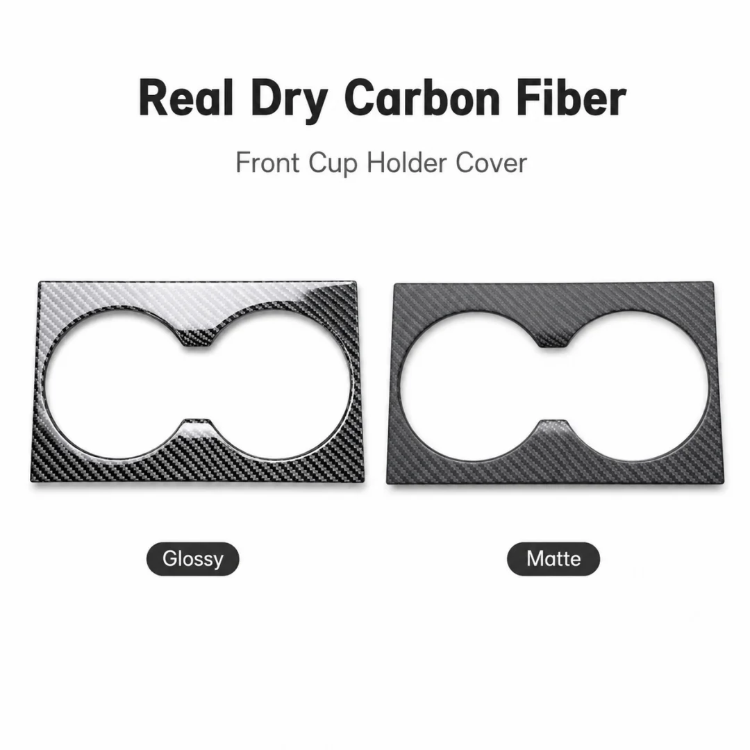 Real Dry Carbon Fiber Front Cup Holder Cover Trim for Tesla Model 3 Highland 2024+ Glossy Matte Interior Decoration Accessory.