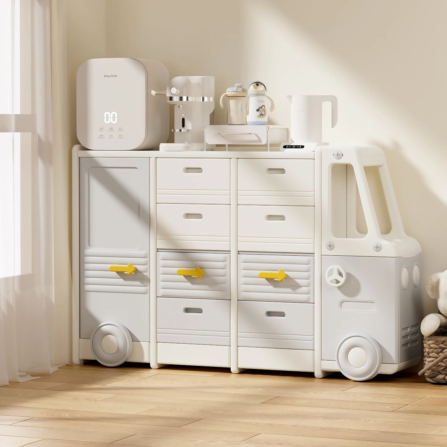 

Larger Storage Space Children's Furniture with Drawer Plastic Toy Organizers and Storage Car Shape Kids Storage Cabinet