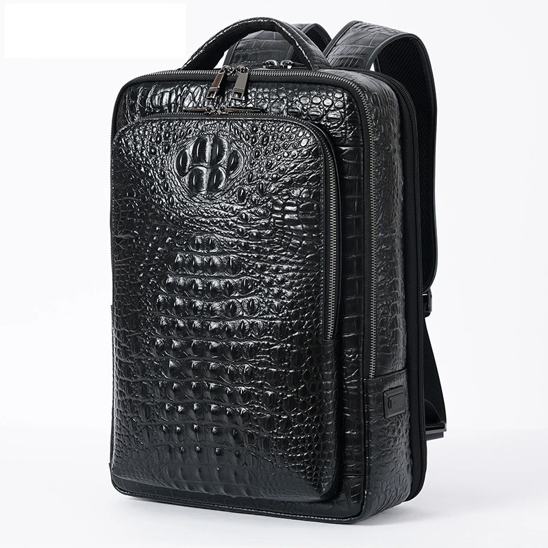 

New Alligator Pattern Men Backpack First Layer Cowhide Men's Bag Genuine Leather Schoolbag Large 16 Inch Laptop Travel Backpack