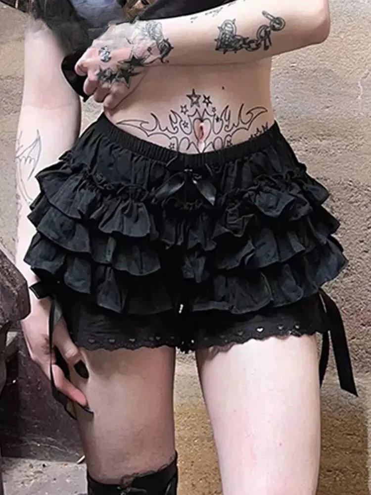 

Mall Goth Hotsweet Shorts Women Aesthetic Y2k E-girl Cute Sweet Fairycore Grunge Lace Bow Patchwork High Waist Shorts