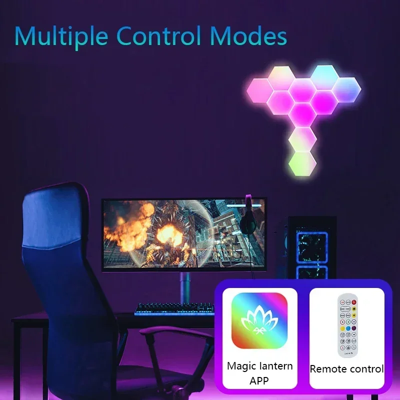 Inteligente RGB LED Hexagon Lâmpada de Parede, Música Sync Luzes Ambiente, Quarto Gamer, Decoração do feriado, Wi-Fi, Bluetooth, Happy Birthday