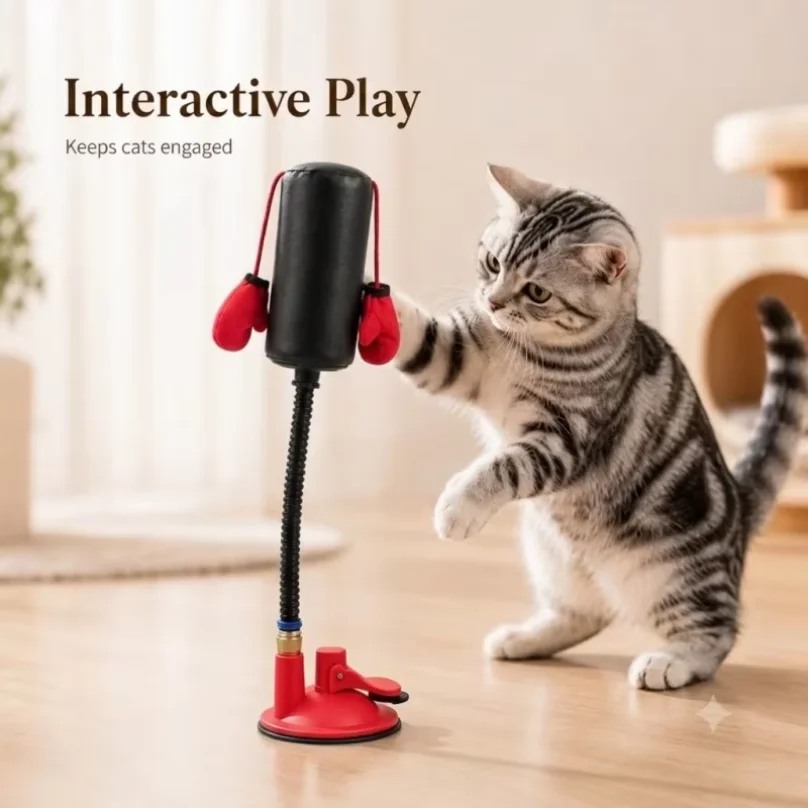 Interactive Cat Punching Toy Suction Cup Scratching Post for Indoor Cats Anti-Stress Furniture Protector Pet Training Supply