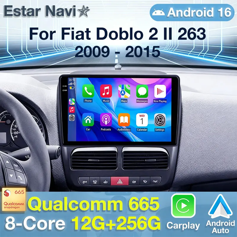 Автомагнитола Android 16 для Fiat Doblo 2 II 263 2009-2015 с GPS, мультимедийный плеер, навигационная система, беспроводной CarPlay, стерео, камера 360°