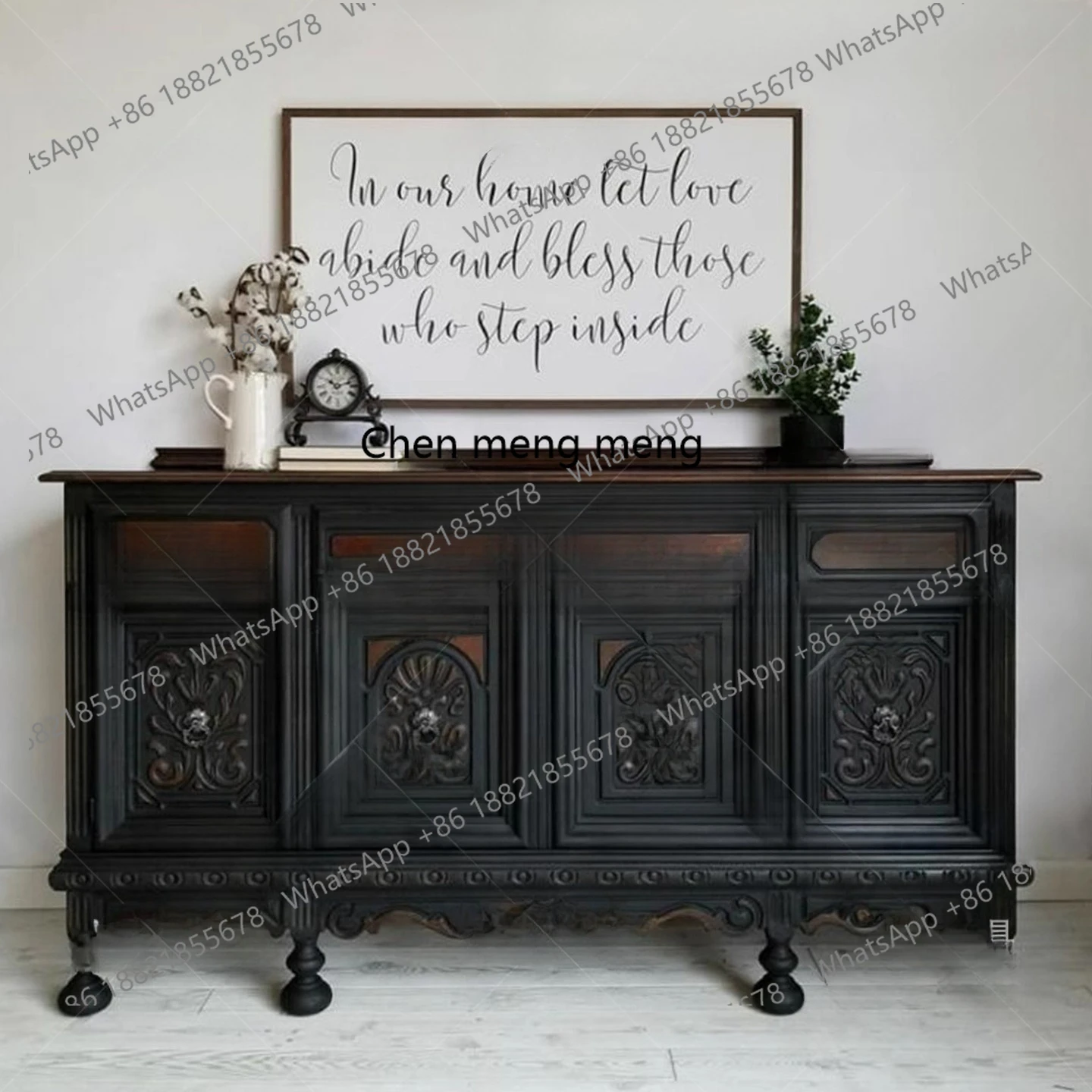 

French retro solid wood carving flower porch locker bucket cabinet household entrance foyer decorative cabinet