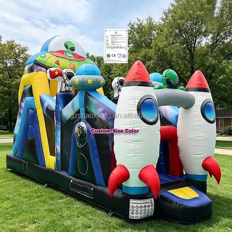 Commercial Inflatable Adventure Course Playground Slides Inflatable Space Extra Terrestrial Challenge Obstacle Course Theme
