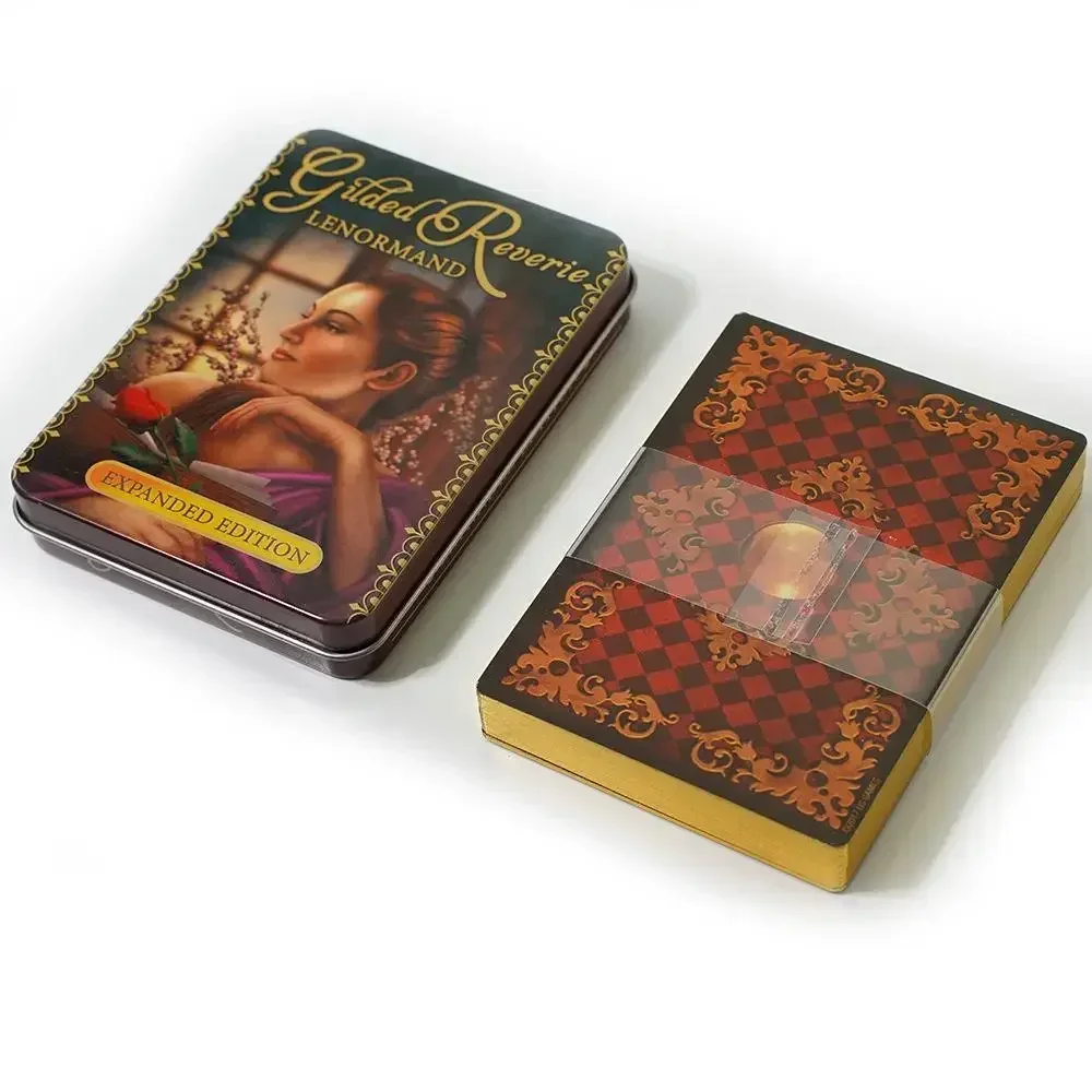 11*6.5cm Gilded Reverie Lenormand Tarot Deck In A Tin Box Gilded Edge for Fortune Telling Game Card 44pcs