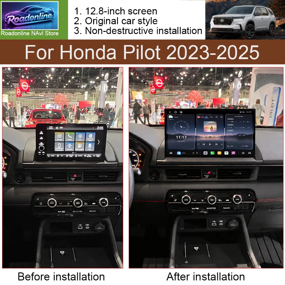 12.8 Inch Android 16 Car Radio Multimedia Player Dual System For Honda Pilot 2023-2025 GPS Navigation Carplay