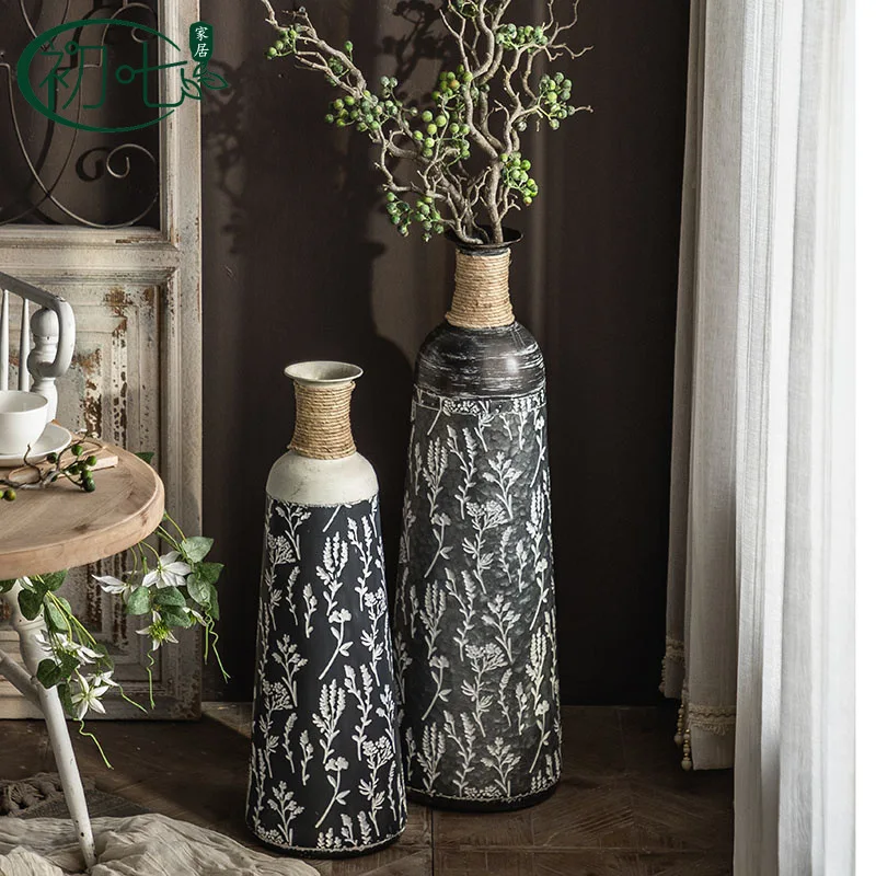 living-room-hotel-entrance-decorative-ornaments-homestay-illustration-round-bottle-american-wrought-iron-printing-retro-floor