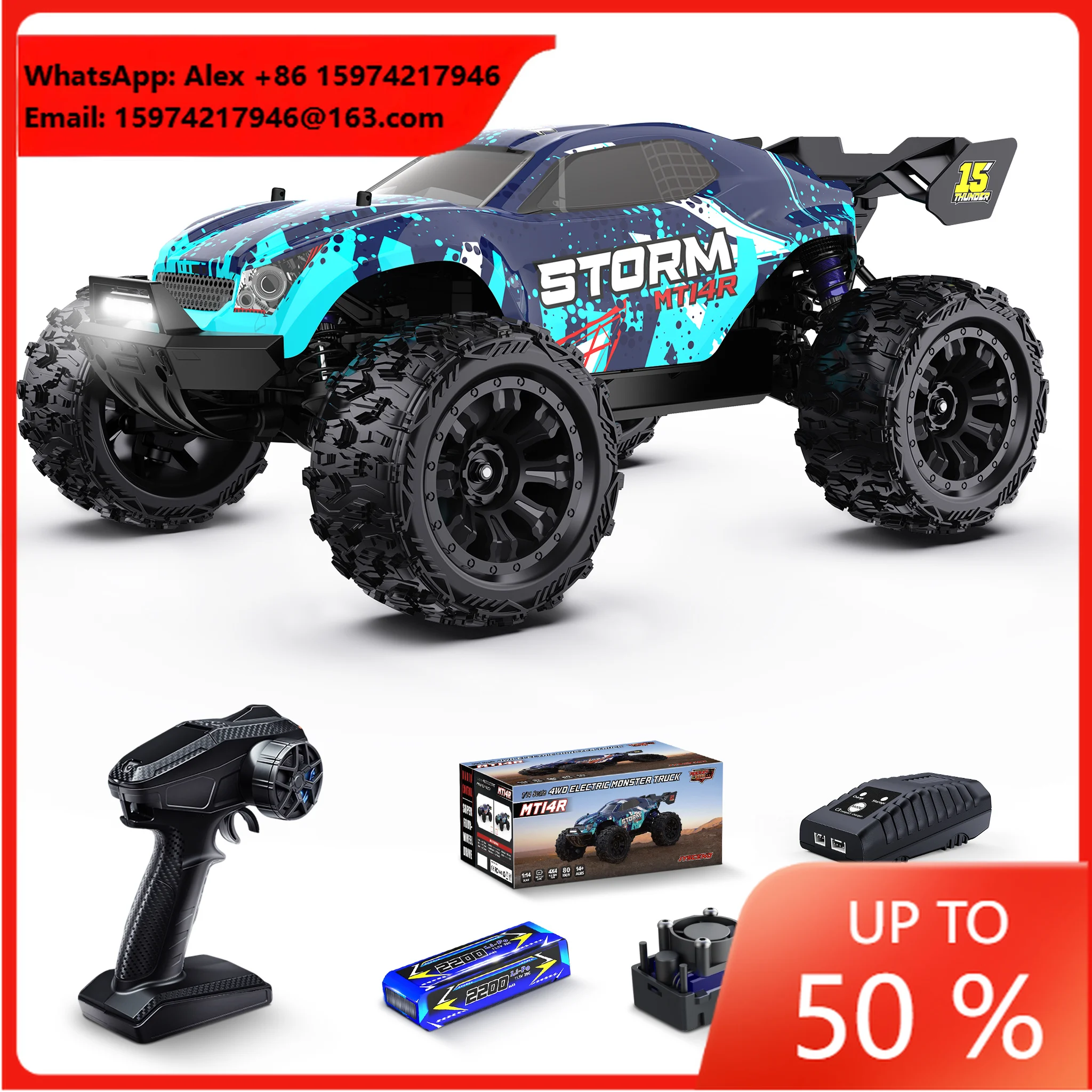 JIUSI MT14R RC дрифт-кар масштаба 1:14 с бесщеточным двигателем 3S 3600KV, скорость до 80 км/ч, 4WD багги, радиоуправляемый автомобиль, USB-кабель, частота 2.4 ГГц.