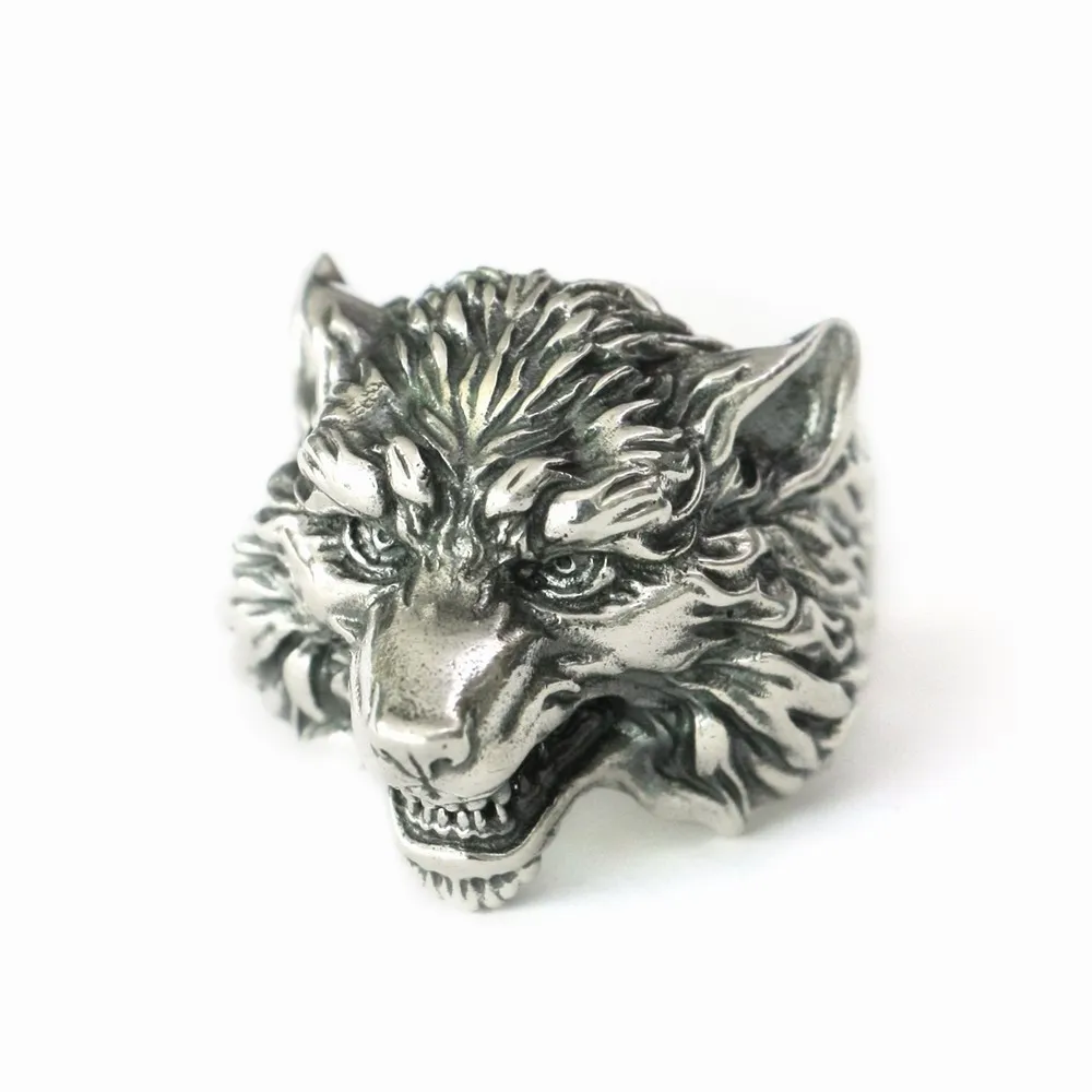 

925 Sterling Silver High Details Wolf Ring Biker Punk Jewelry TA163 US Size 7~15