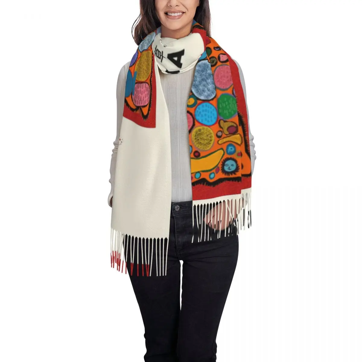 Customized Stylish Yayoi Kusama Abstract Mushroom Tassel Scarf Women Winter Warm Shawl Wrap Female Scarves