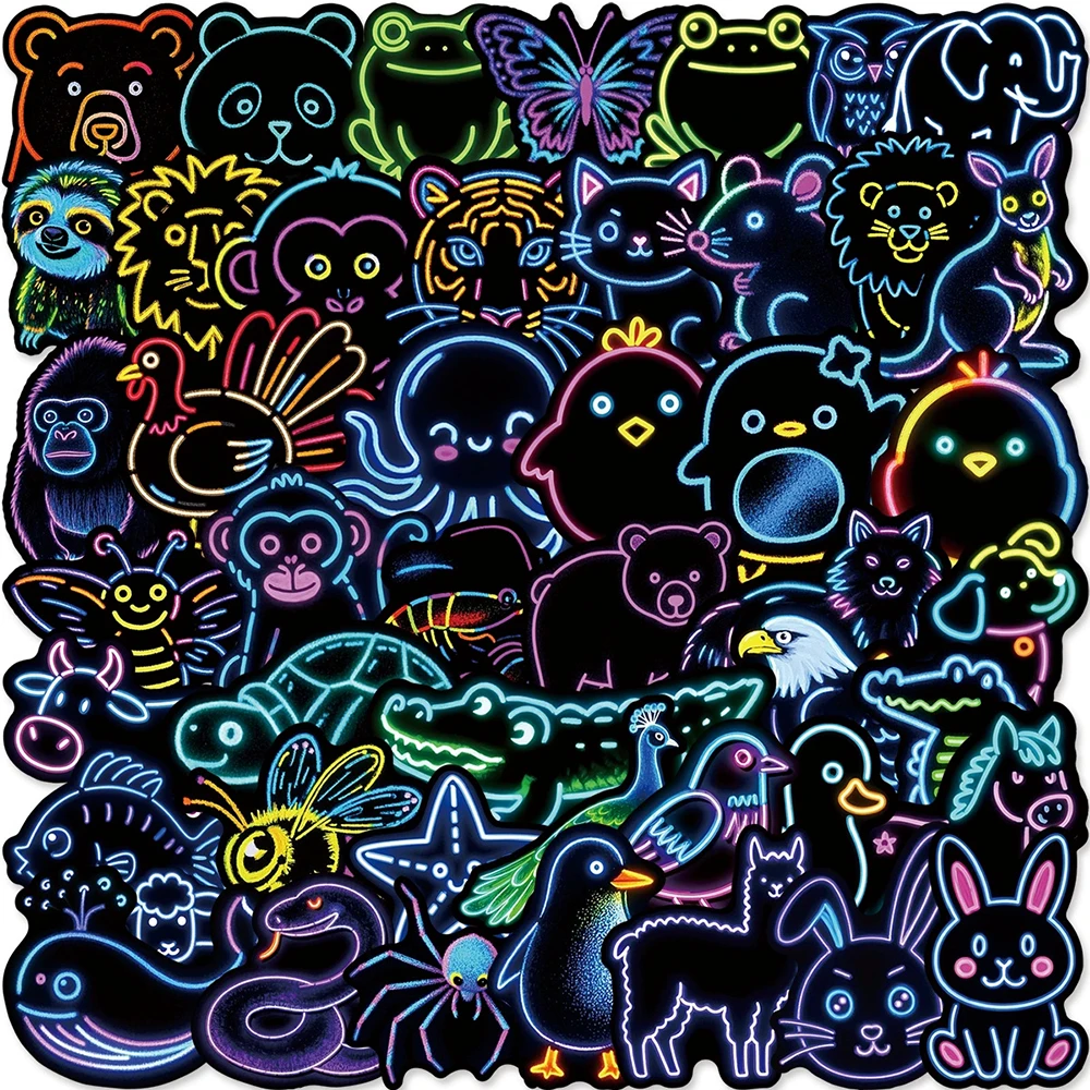10/30/50pcs Kawaii Neon Light Animals Cartoon Stickers Cute Decoration Sticker Phone Stationery Suitcase Funny Graffiti Decals