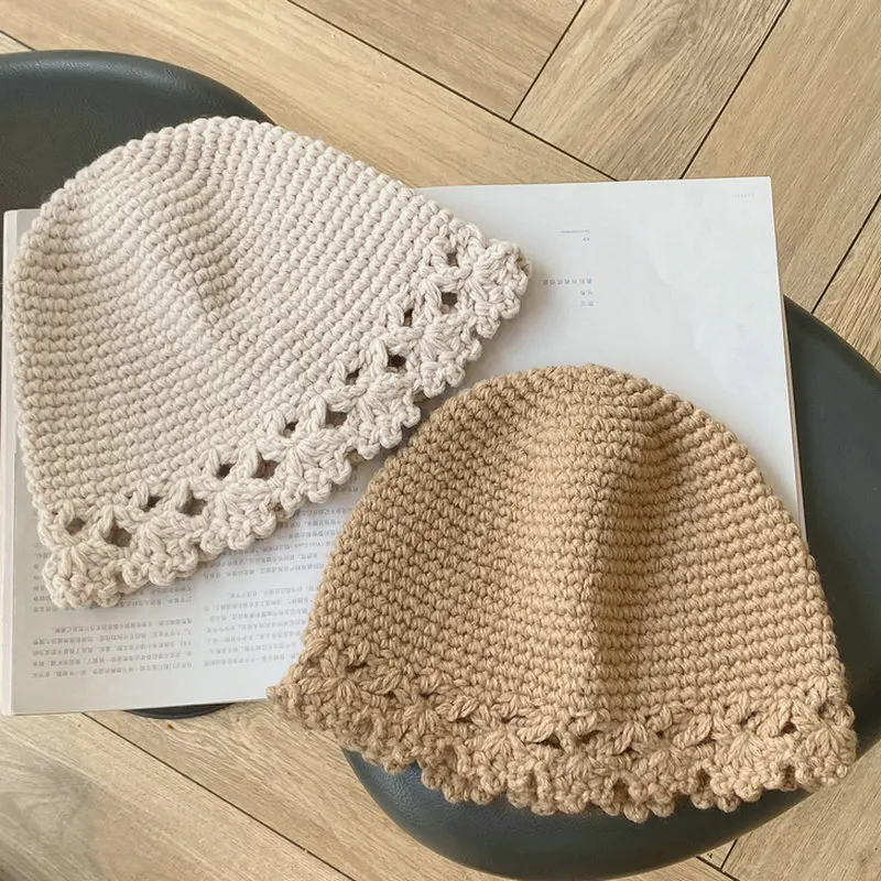 Handgefertigte Fischermütze aus Spitze, süß und lässig, vielseitig, Herbst und Winter, warme Reise-Strickmütze aus Wolle für Damen