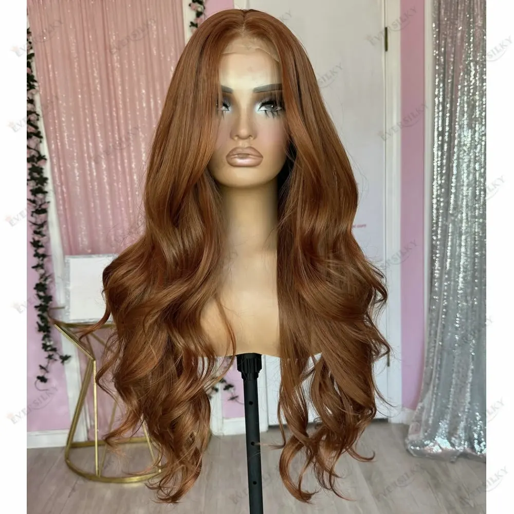 Natural Wave Ginger Brown Orange Colored 360 Lace Wig Human Hair Glueless 5X5 Lace Closure Wig for Women Remy Brazilian Hair