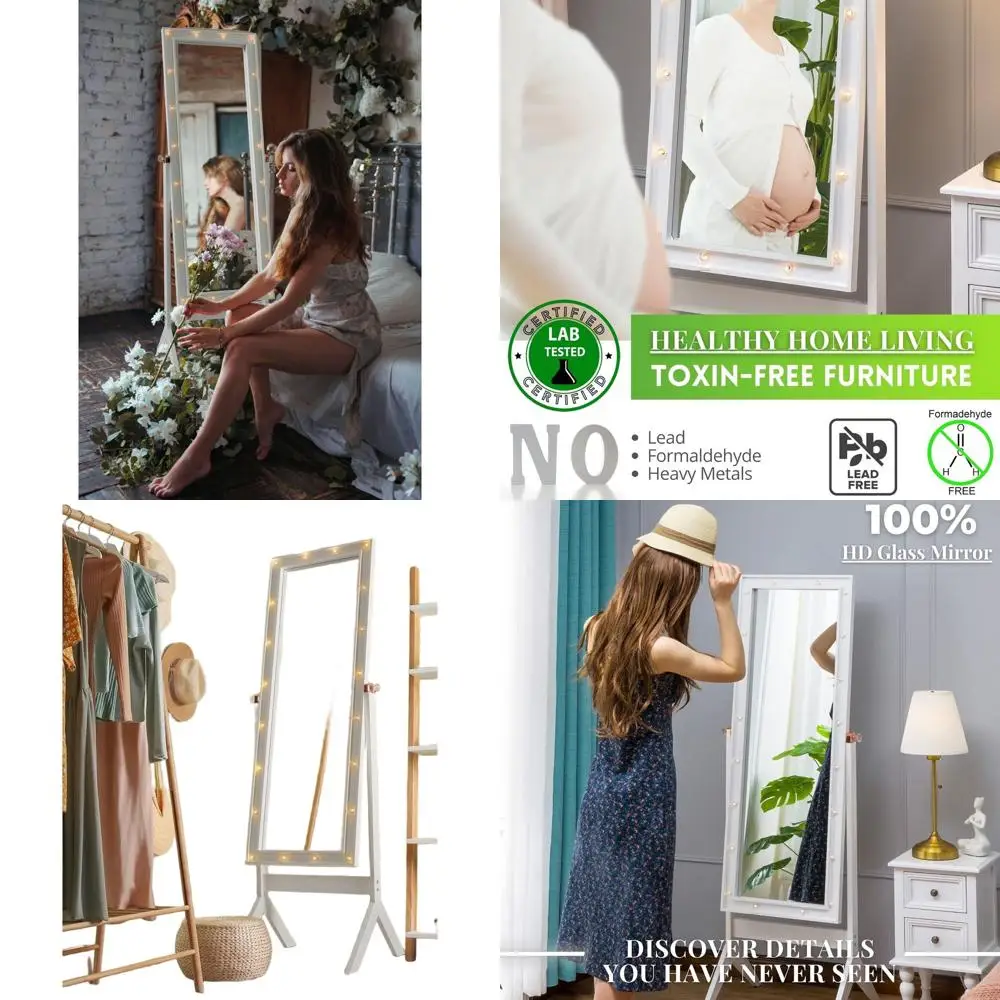 

Full-Length Mirror with Stand, Ideal for Bedroom, Floor Cheval Mirror with Lights, Free Standing