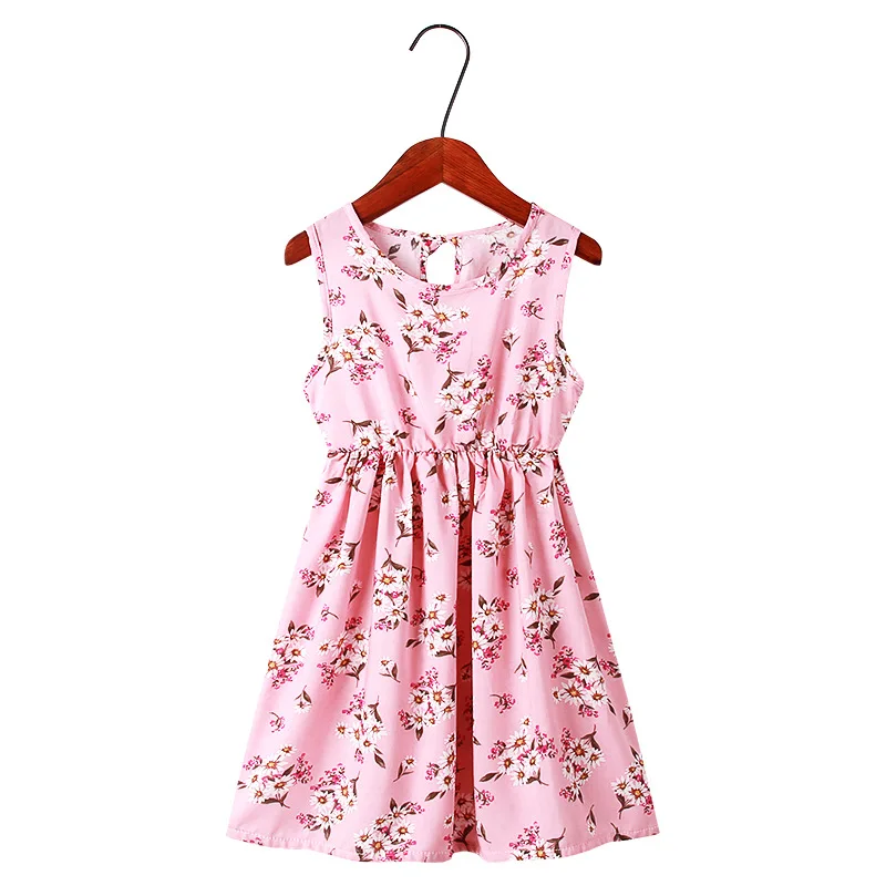 2024 Summer Gilrs Casual Dress 2-12Years Kids Cute Printed Leaf Vest Princess Dress Children Silk Cotton Sleeveless Clothing