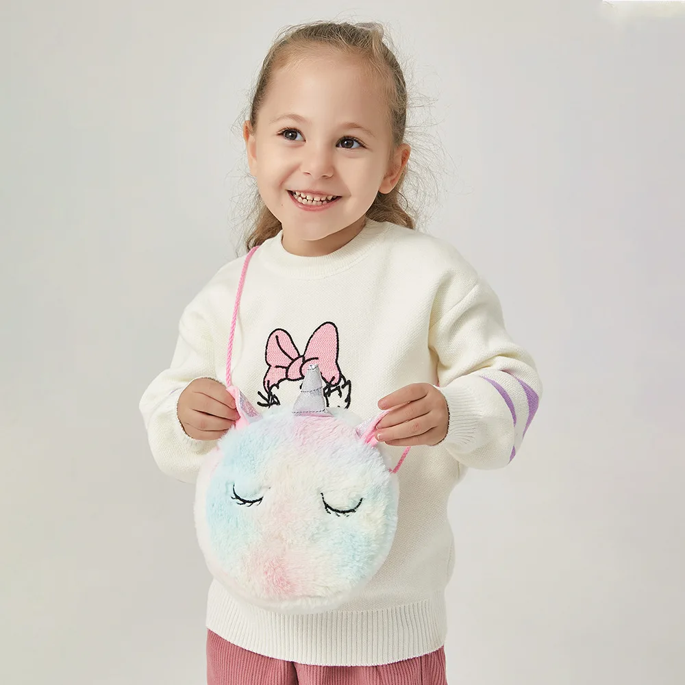 New Cute Cartoon Unicorn Plush Crossbody Bag Shoulder Bag Girls Children Small Backpack Suitable For School Holiday Gifts