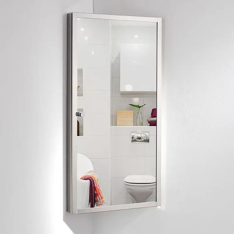Bathroom mirror cabinet stainless steel triangular bathroom cabinet hole-free toilet toilet small apartment corner locker wall h