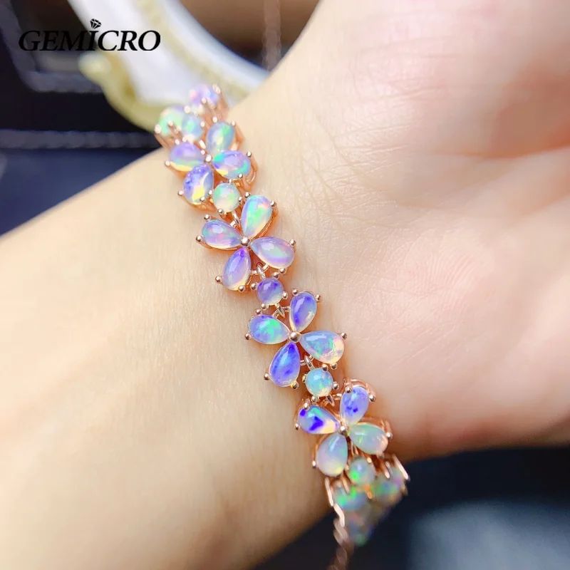 Opal Bracelet/Natural Colorful Stones/Pure S925 Silver/18K Gold Plated/Party/Anniversary/Gift/October Birthstone/Fine Jewelry