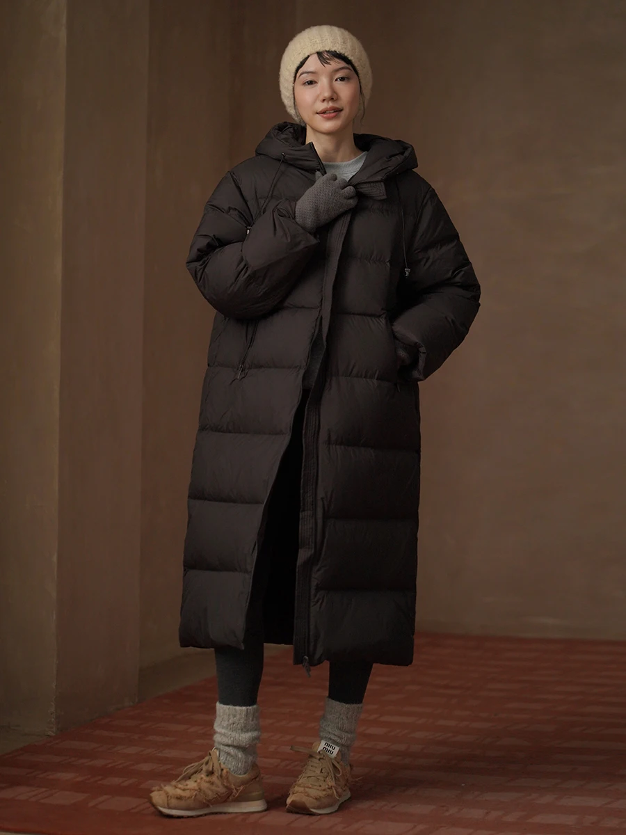 Hacikis Miss Deep Roast Rice Cake Long Wide New National Stand Down Jaet Coat Ciepły Wiatroodporny Płaszcz z Kapturem Damski Dojazdy do Pracy Sle