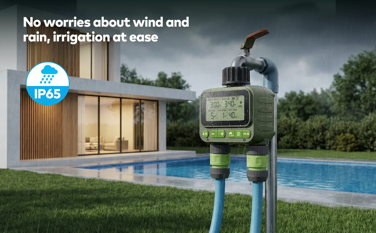 Garden Water Timer WD01 Smart Home LCD Irrigation 4-Zone Programmable AA Battery Operated Outdoor Use